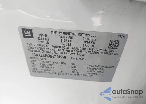 2015 Chevrolet Equinox 1Lt z USA, uszkodzony, nr VIN 1GNALBEK0FZ101956